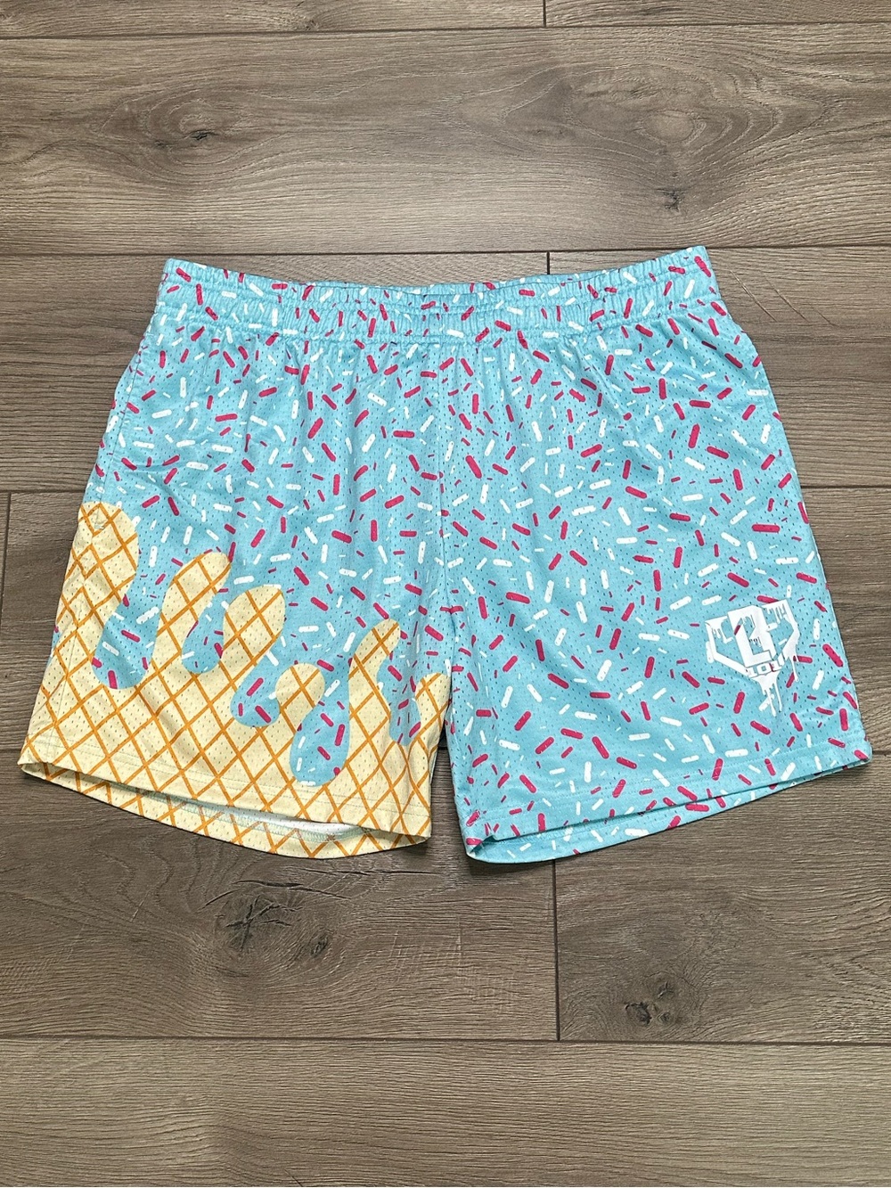 Baseball Lifestyle 101 Ice Cream USA Mesh Gym Shorts Yellow Blue Adult Large